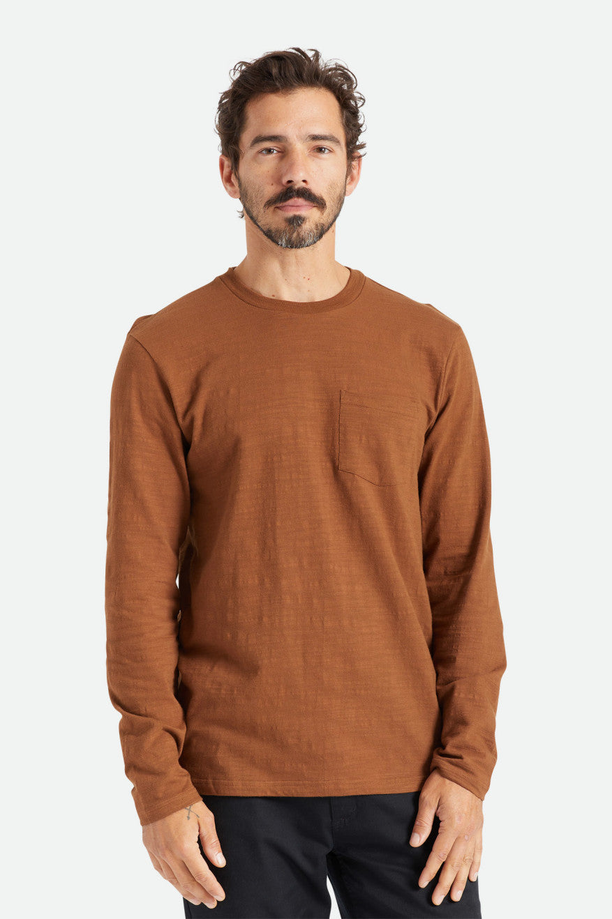 Brixton Basic Slub L/S Pocket Top Uomo Marroni | 468ZTREFC