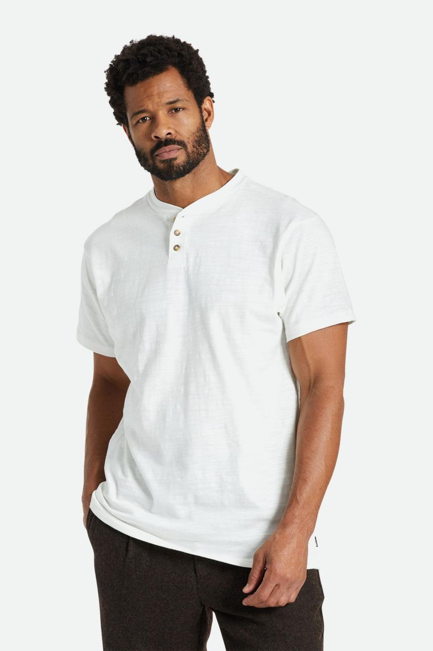 Brixton Basic Slub S/S Henley Maglieria Uomo Bianche | 675HONXWE