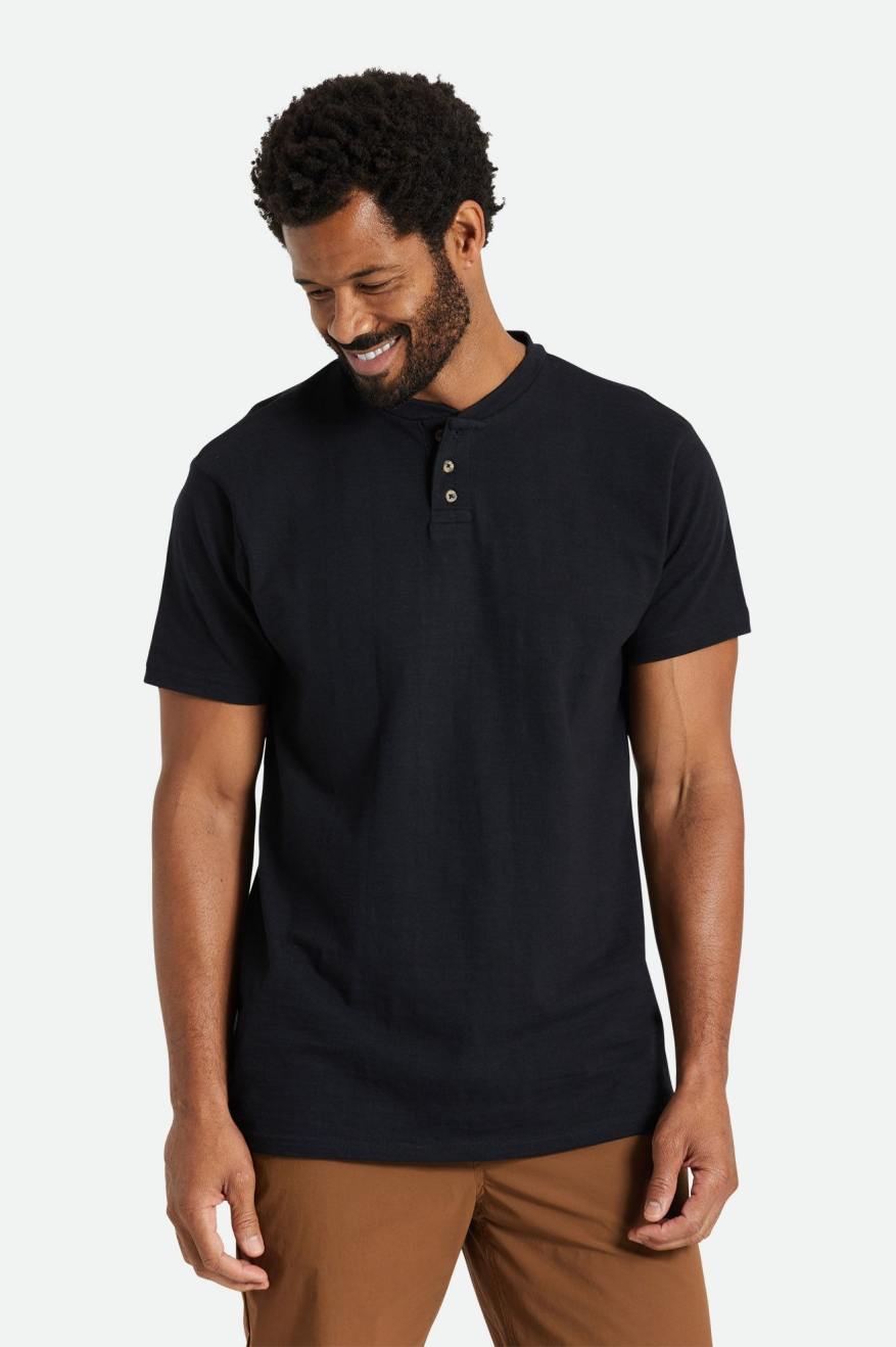 Brixton Basic Slub S/S Henley Top Uomo Nere | 710DNWAHV