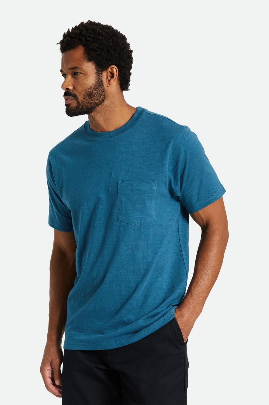 Brixton Basic Slub S/S Pocket Maglieria Uomo Verde Acqua | 218ILXAJZ