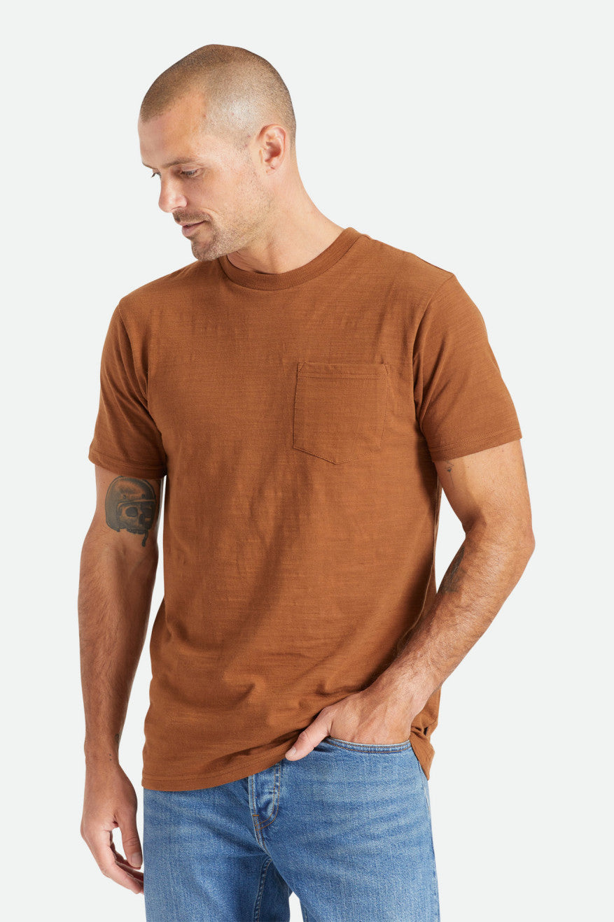 Brixton Basic Slub S/S Pocket Top Uomo Marroni | 251URAHXS