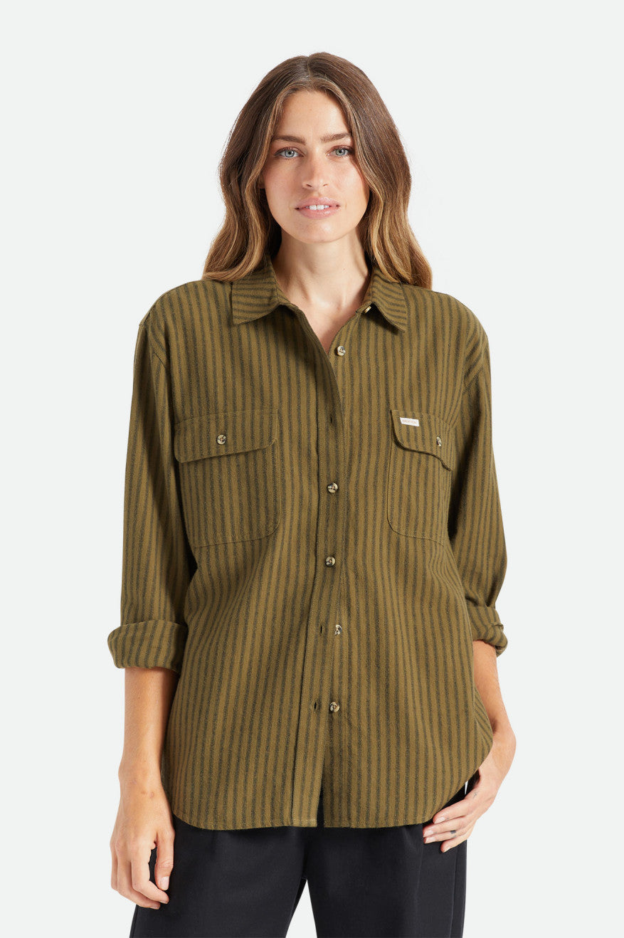 Brixton Bowery Boyfriend L/S Top Di Flanella Donna Verde Oliva | 315MFWJQC