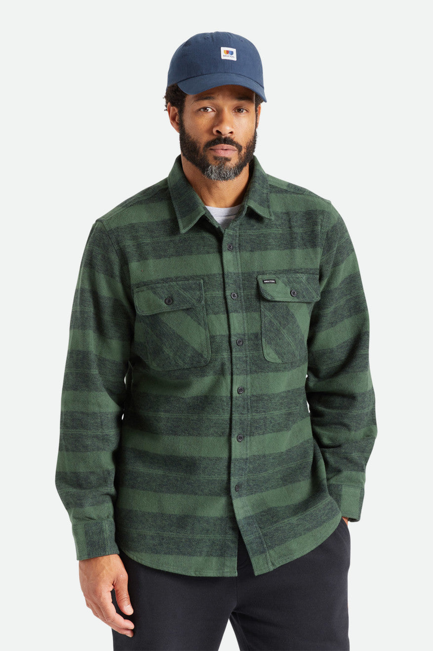 Brixton Bowery Heavy Weight L/S Top Di Flanella Uomo Verdi | 428WZGEAL