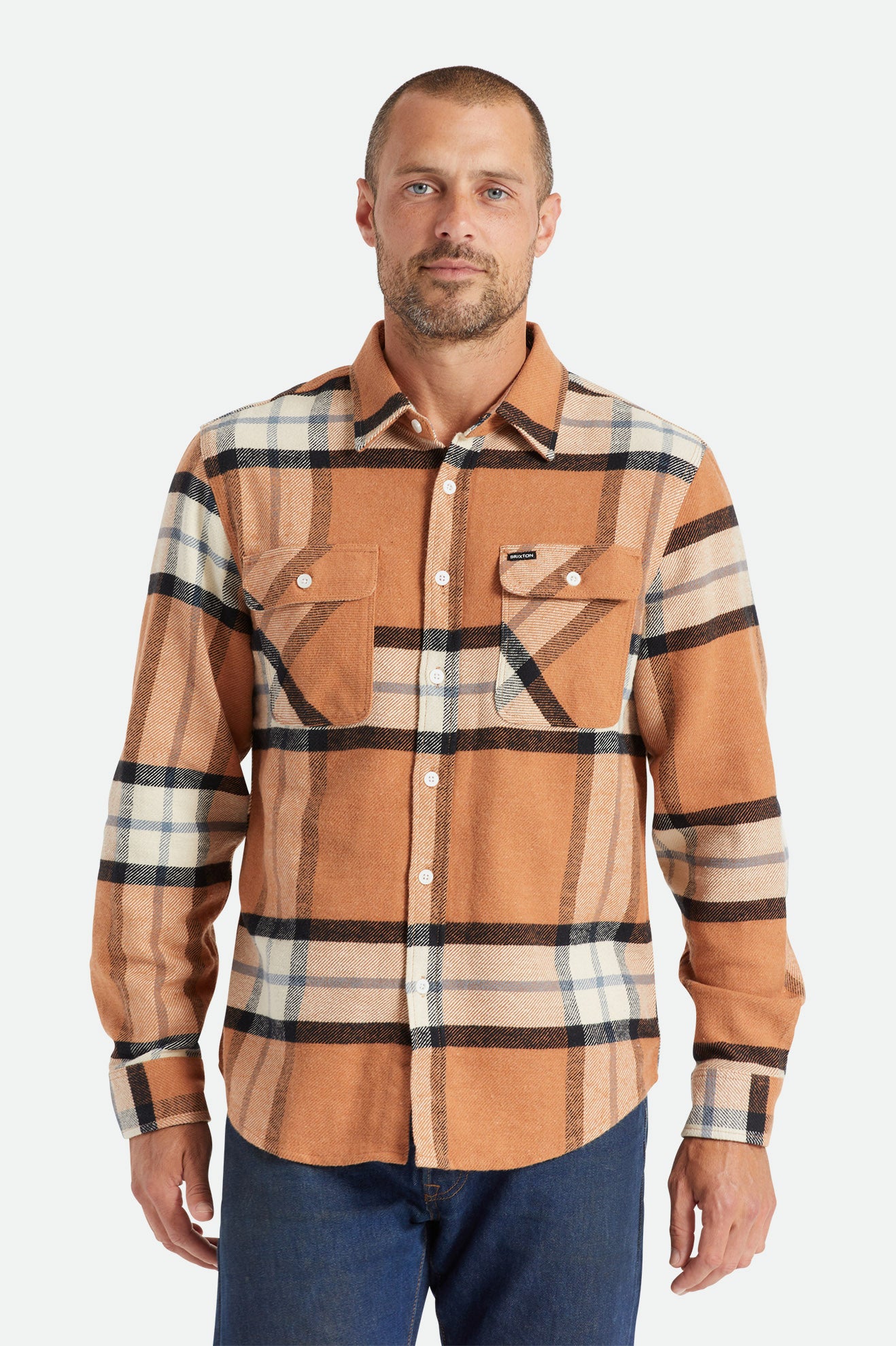 Brixton Bowery L/S Top Di Woven Uomo Beige | 968PJCAUW