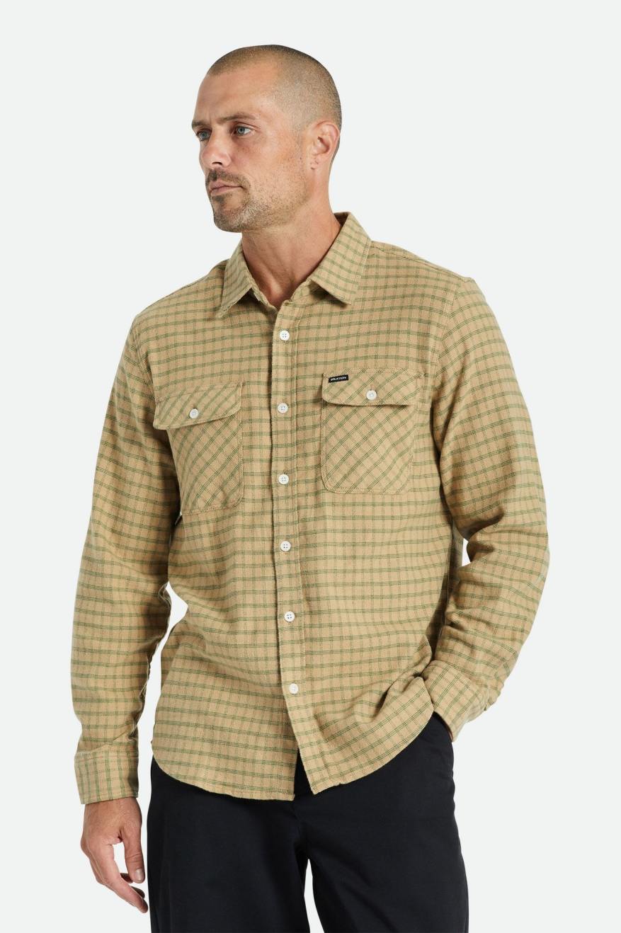 Brixton Bowery Stretch L/S Utility Top Di Flanella Uomo Beige Verde Oliva | 349FWPRHS