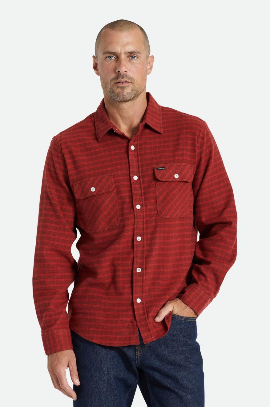 Brixton Bowery Stretch L/S Utility Top Di Flanella Uomo Rosse | 509GANIVZ