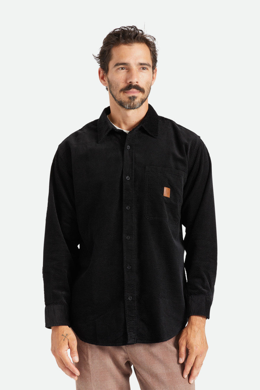 Brixton Porter L/S Waffle Corduroy Top Di Woven Uomo Nere | 047CXTGVF