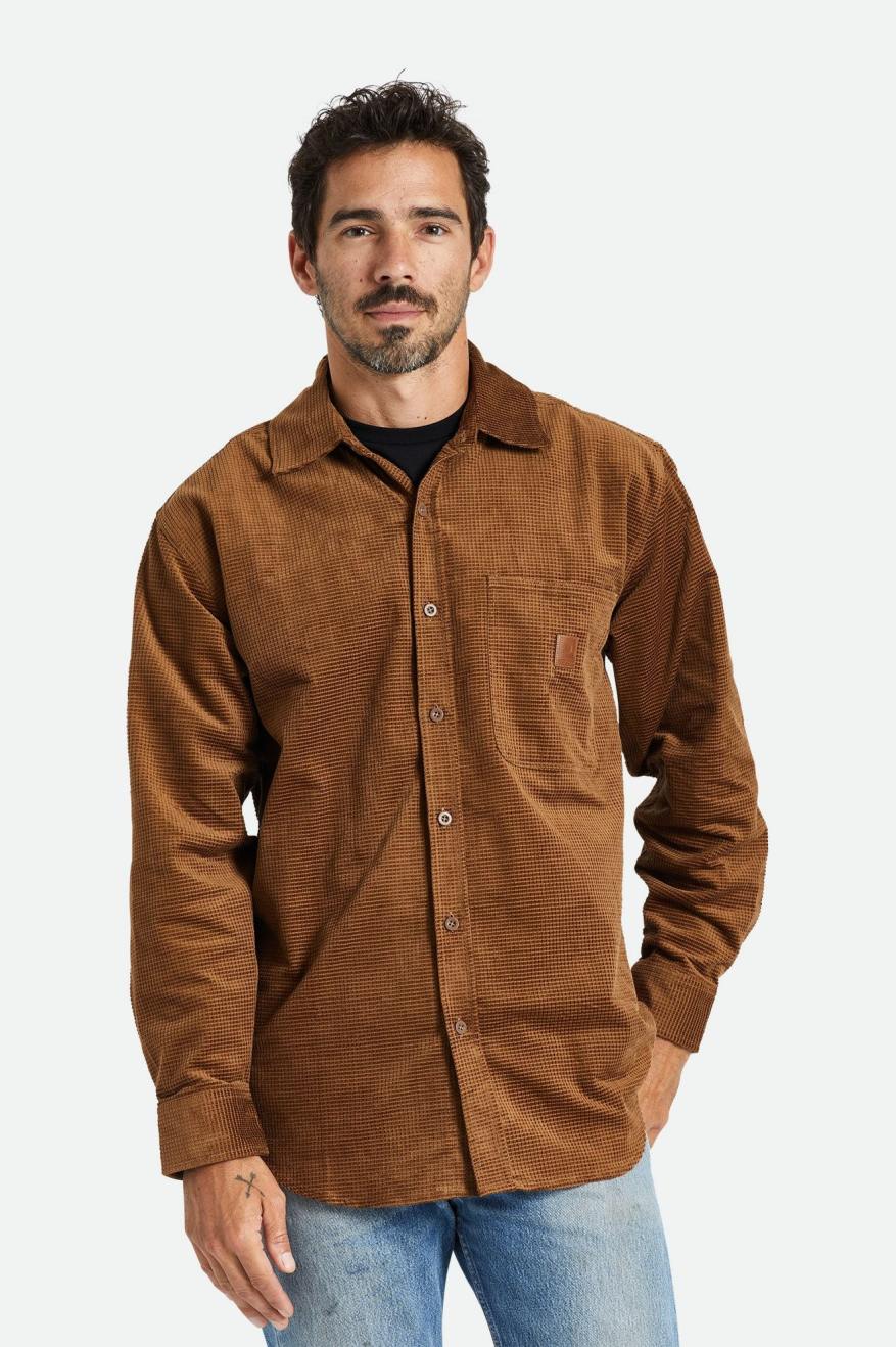 Brixton Porter L/S Waffle Corduroy Top Di Woven Uomo Marroni | 479DPERIT