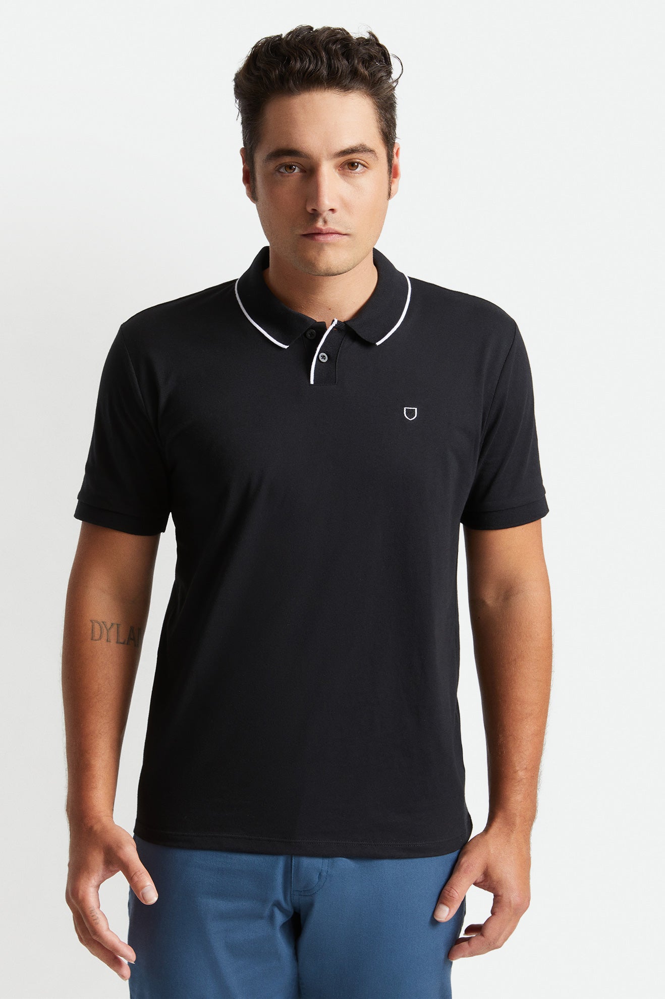 Brixton Proper S/S Polo Maglieria Uomo Nere Bianche | 495OHJIFM