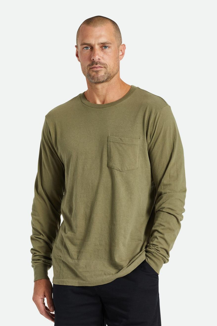 Brixton Basic L/S Pocket Top Uomo Verde Oliva | 570PCUYIQ