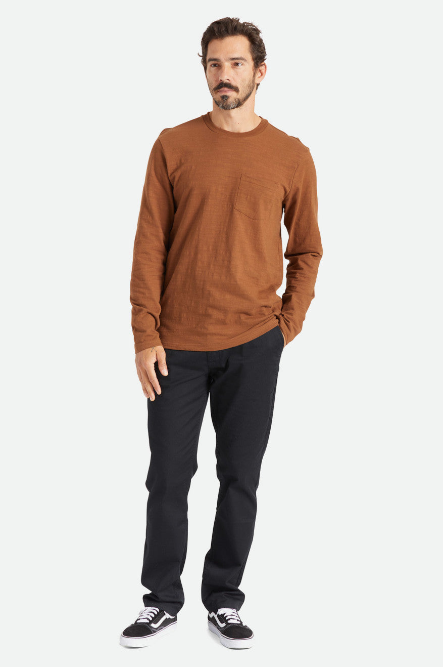 Brixton Basic Slub L/S Pocket Maglieria Uomo Marroni | 260AJWZUT