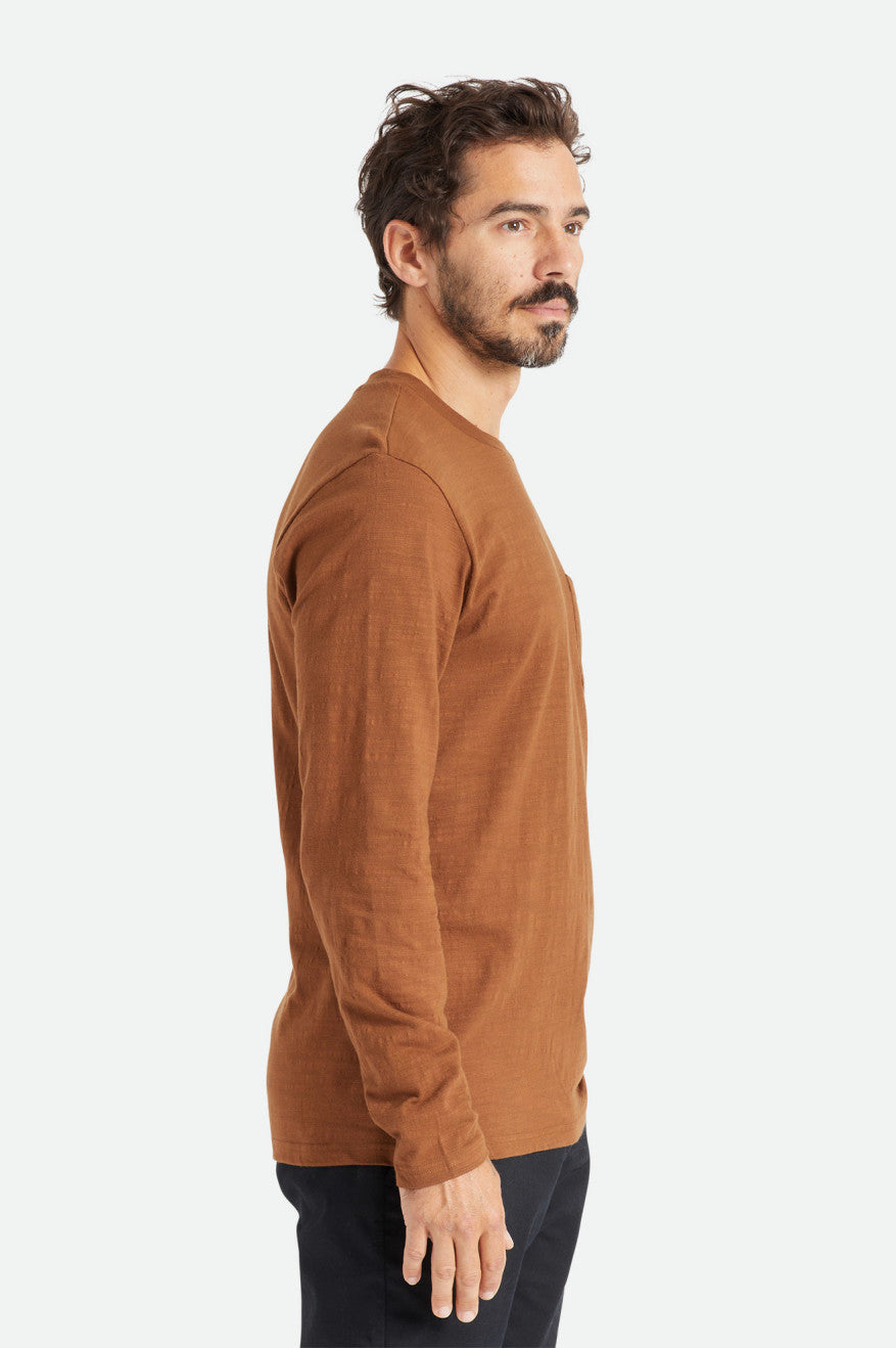 Brixton Basic Slub L/S Pocket Maglieria Uomo Marroni | 260AJWZUT