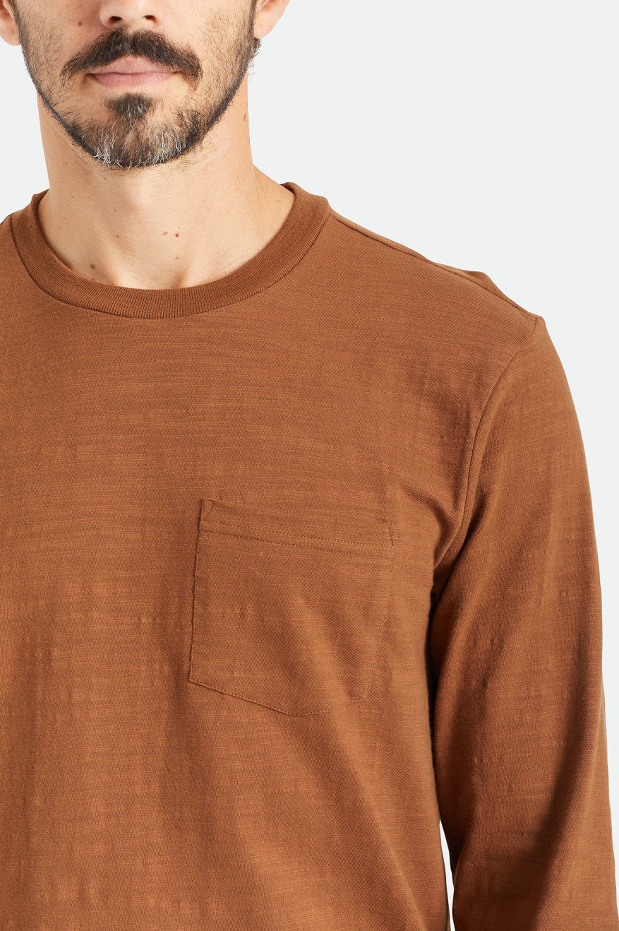 Brixton Basic Slub L/S Pocket Maglieria Uomo Marroni | 260AJWZUT