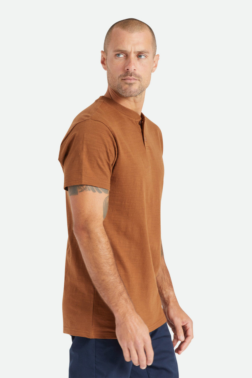 Brixton Basic Slub S/S Henley Maglieria Uomo Marroni | 379IPBTJZ