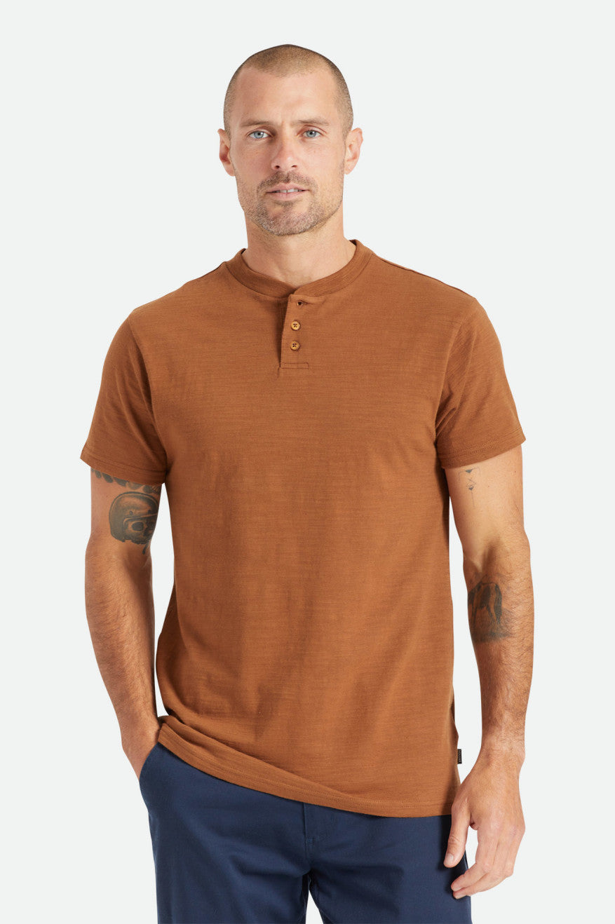 Brixton Basic Slub S/S Henley Maglieria Uomo Marroni | 379IPBTJZ