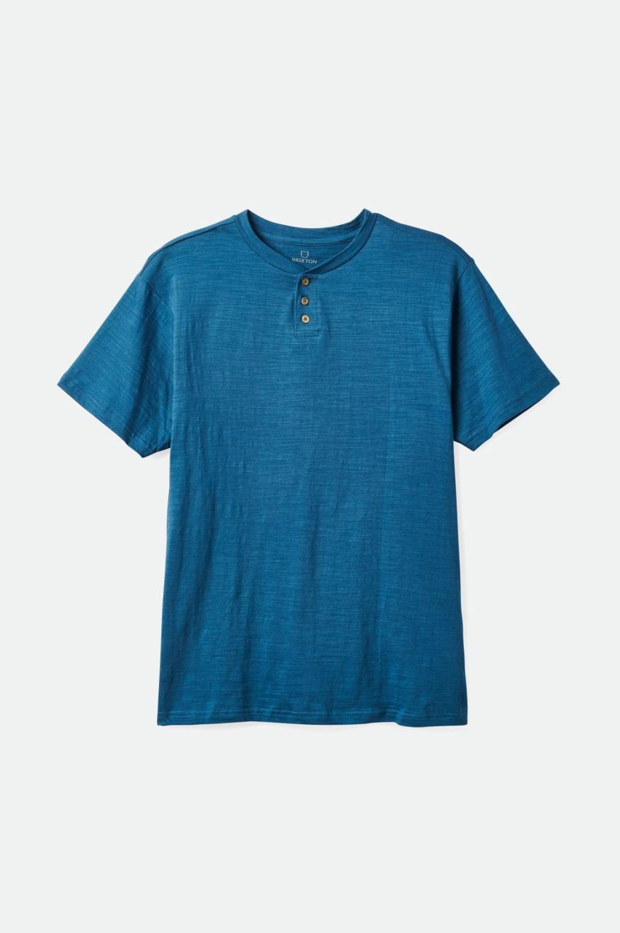 Brixton Basic Slub S/S Henley Top Uomo Verde Acqua | 145BGQDCU