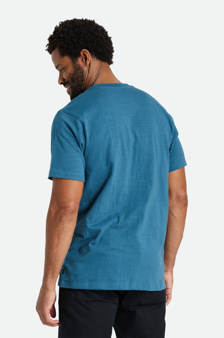 Brixton Basic Slub S/S Pocket Top Uomo Verde Acqua | 821HXBJIT