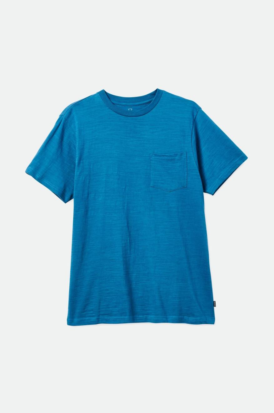 Brixton Basic Slub S/S Pocket Top Uomo Verde Acqua | 821HXBJIT