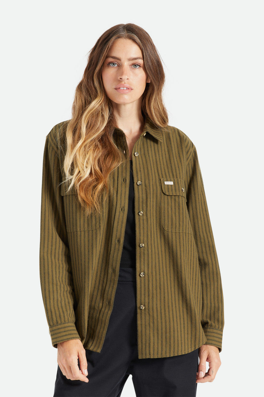 Brixton Bowery Boyfriend L/S Top Di Flanella Donna Verde Oliva | 315MFWJQC