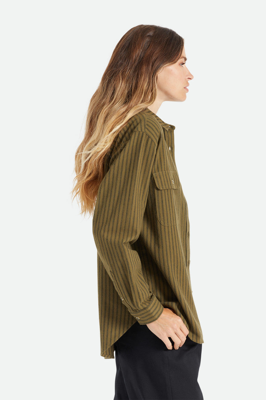 Brixton Bowery Boyfriend L/S Top Di Flanella Donna Verde Oliva | 315MFWJQC