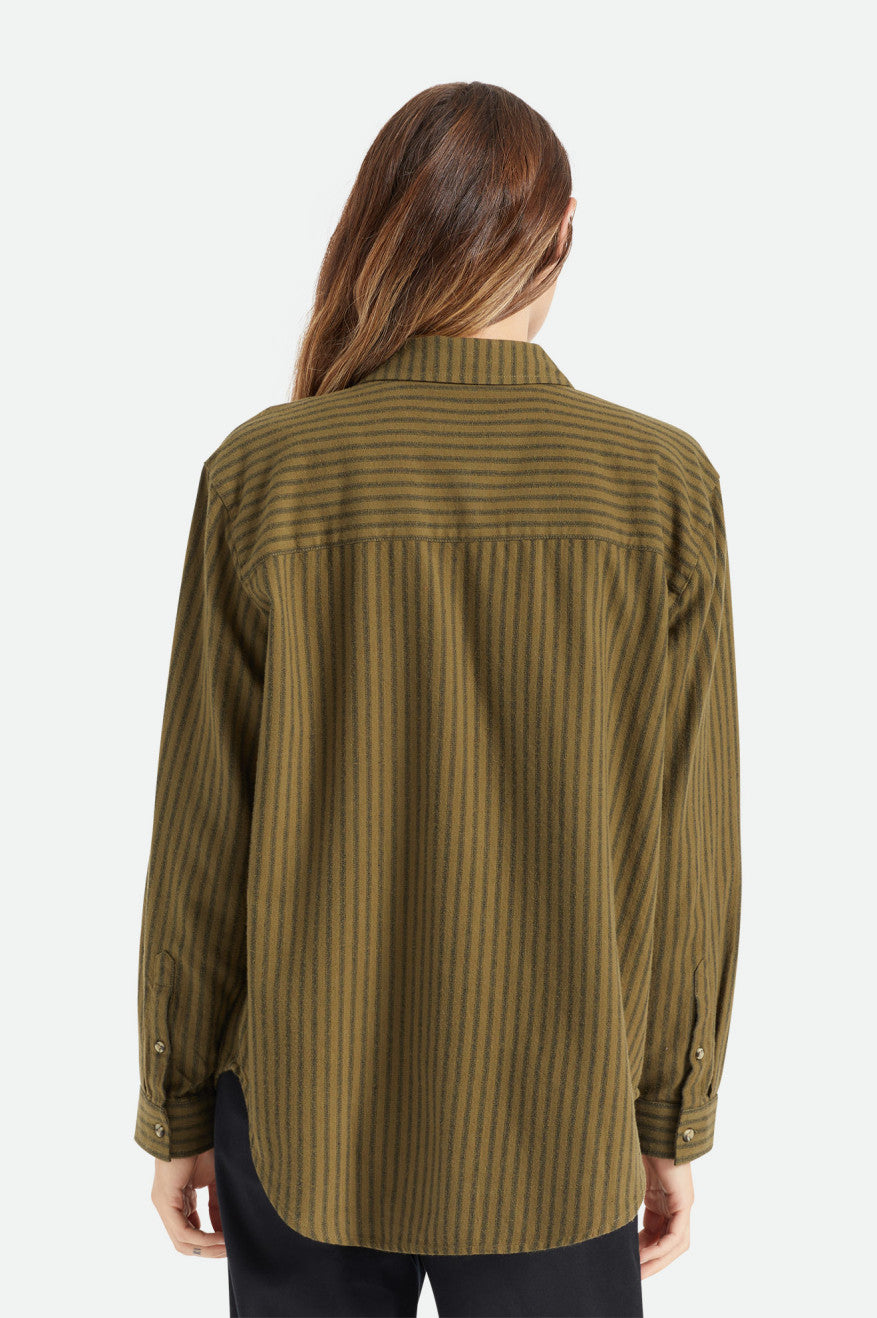 Brixton Bowery Boyfriend L/S Top Di Flanella Donna Verde Oliva | 315MFWJQC