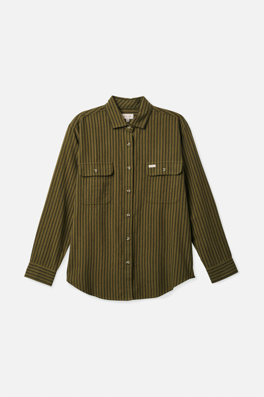 Brixton Bowery Boyfriend L/S Top Donna Verde Oliva | 103MOSHFN