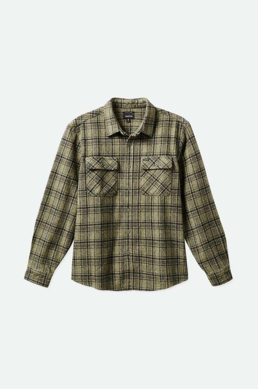 Brixton Bowery Heavy Weight L/S Top Di Woven Uomo Verde Oliva Nere | 013OPBKLD