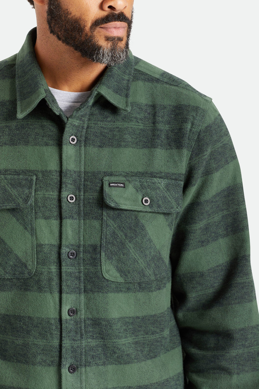 Brixton Bowery Heavy Weight L/S Top Di Woven Uomo Verdi | 427GXBQNC