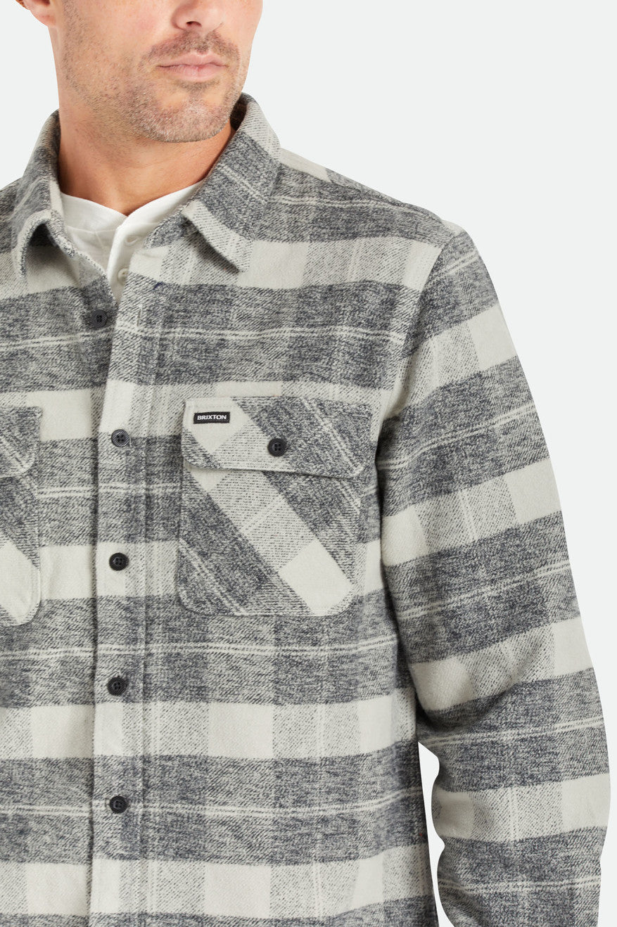 Brixton Bowery Heavy Weight L/S Top Di Woven Uomo Nere Grigie | 743MLJQRI