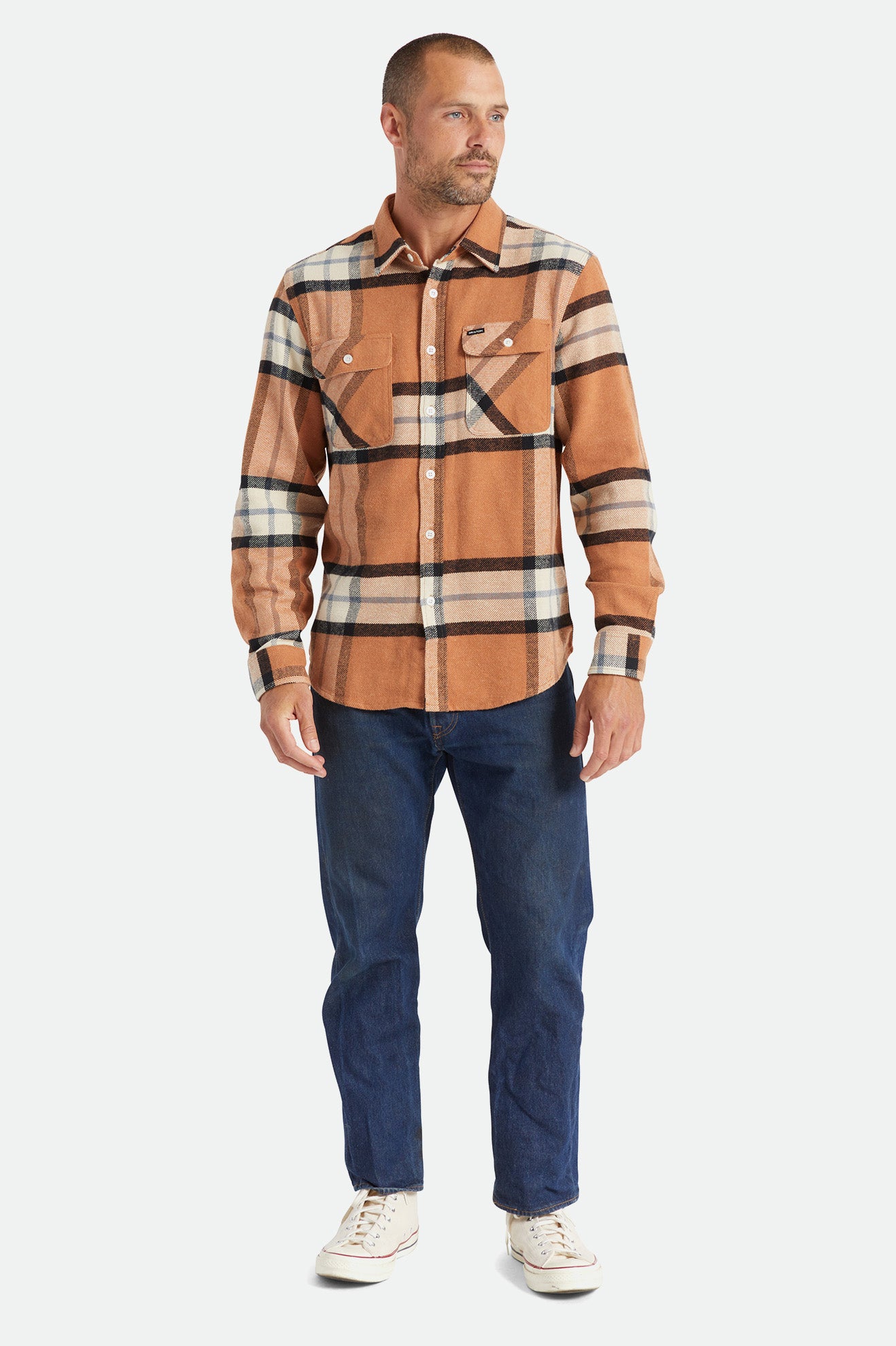 Brixton Bowery L/S Top Di Woven Uomo Beige | 968PJCAUW