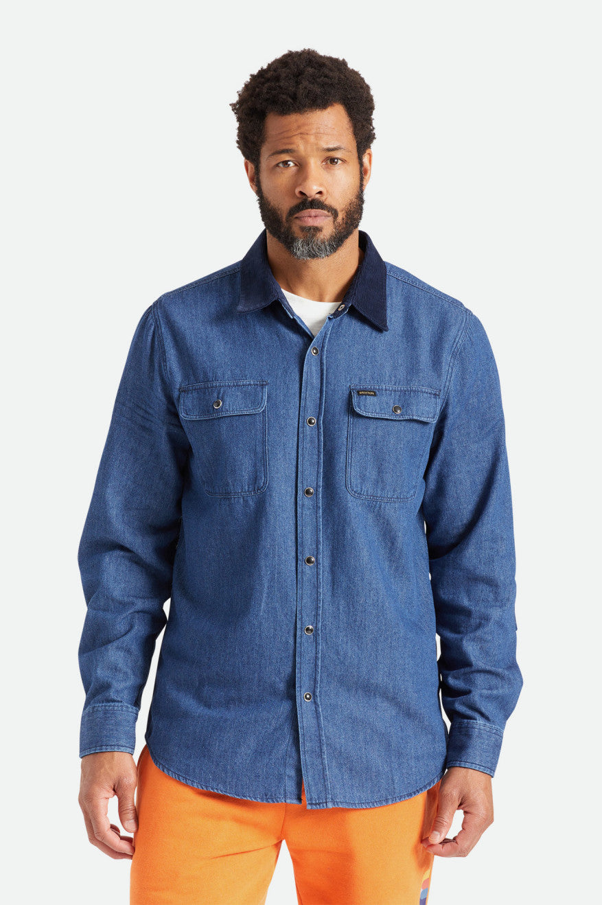 Brixton Bowery Reserve L/S Woven Top Di Woven Uomo Blu | 502HJAKXN