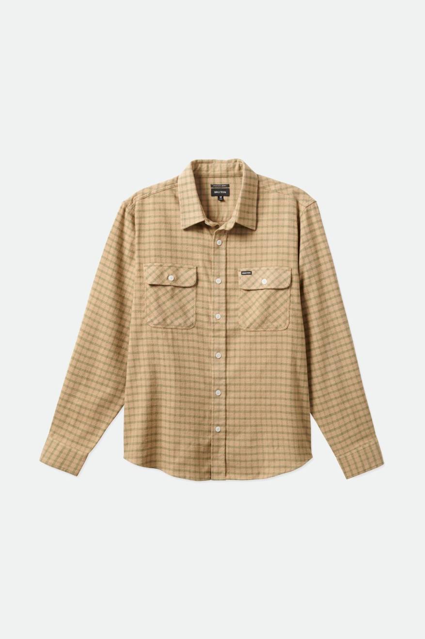 Brixton Bowery Stretch L/S Utility Top Di Flanella Uomo Beige Verde Oliva | 349FWPRHS