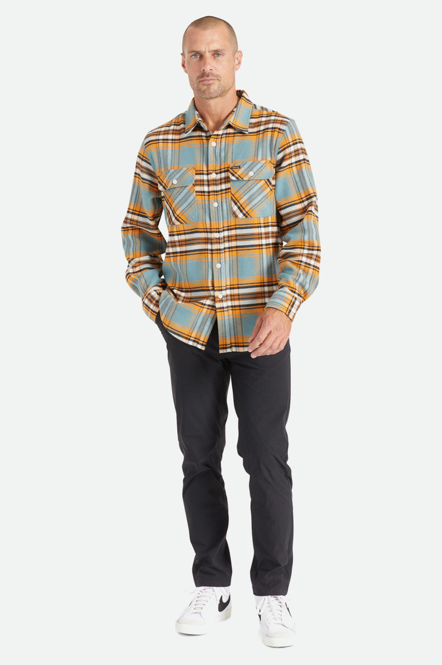 Brixton Bowery Stretch L/S Utility Top Di Flanella Uomo Arancioni Bianche | 812PHRGOB