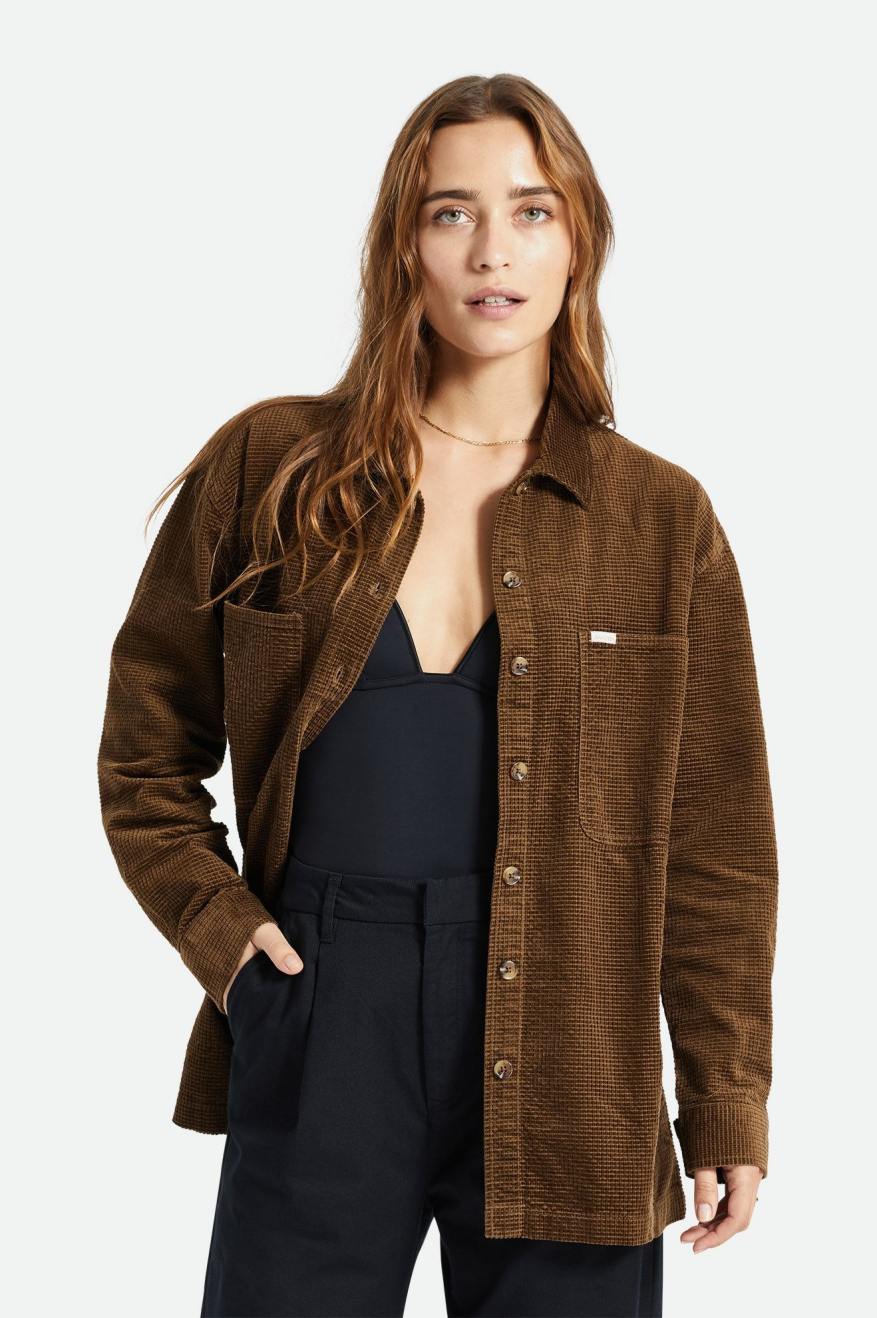 Brixton Dundee Corduroy Overshirt Top Donna Marroni | 846DZSGHO