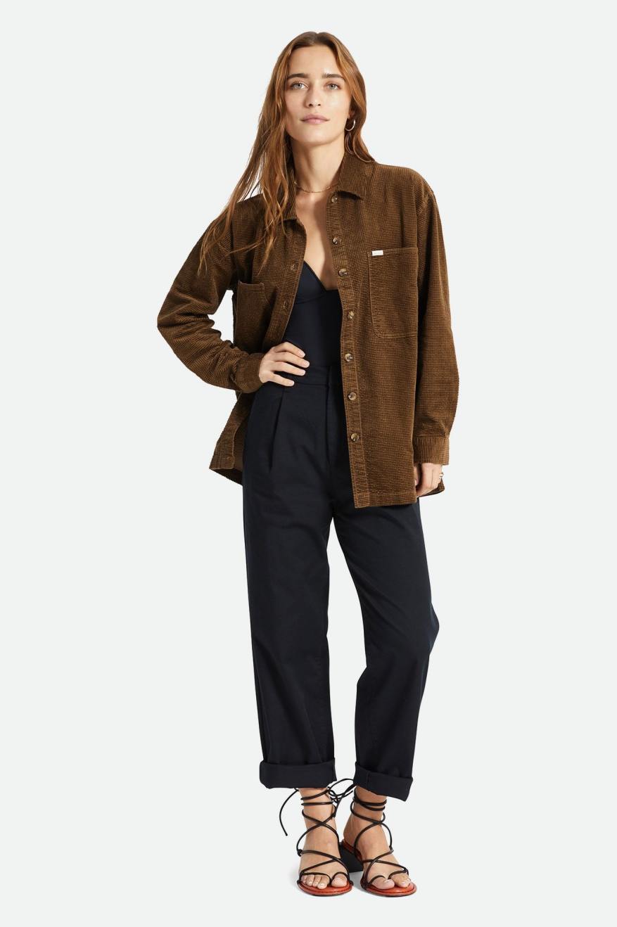 Brixton Dundee Corduroy Overshirt Top Donna Marroni | 846DZSGHO