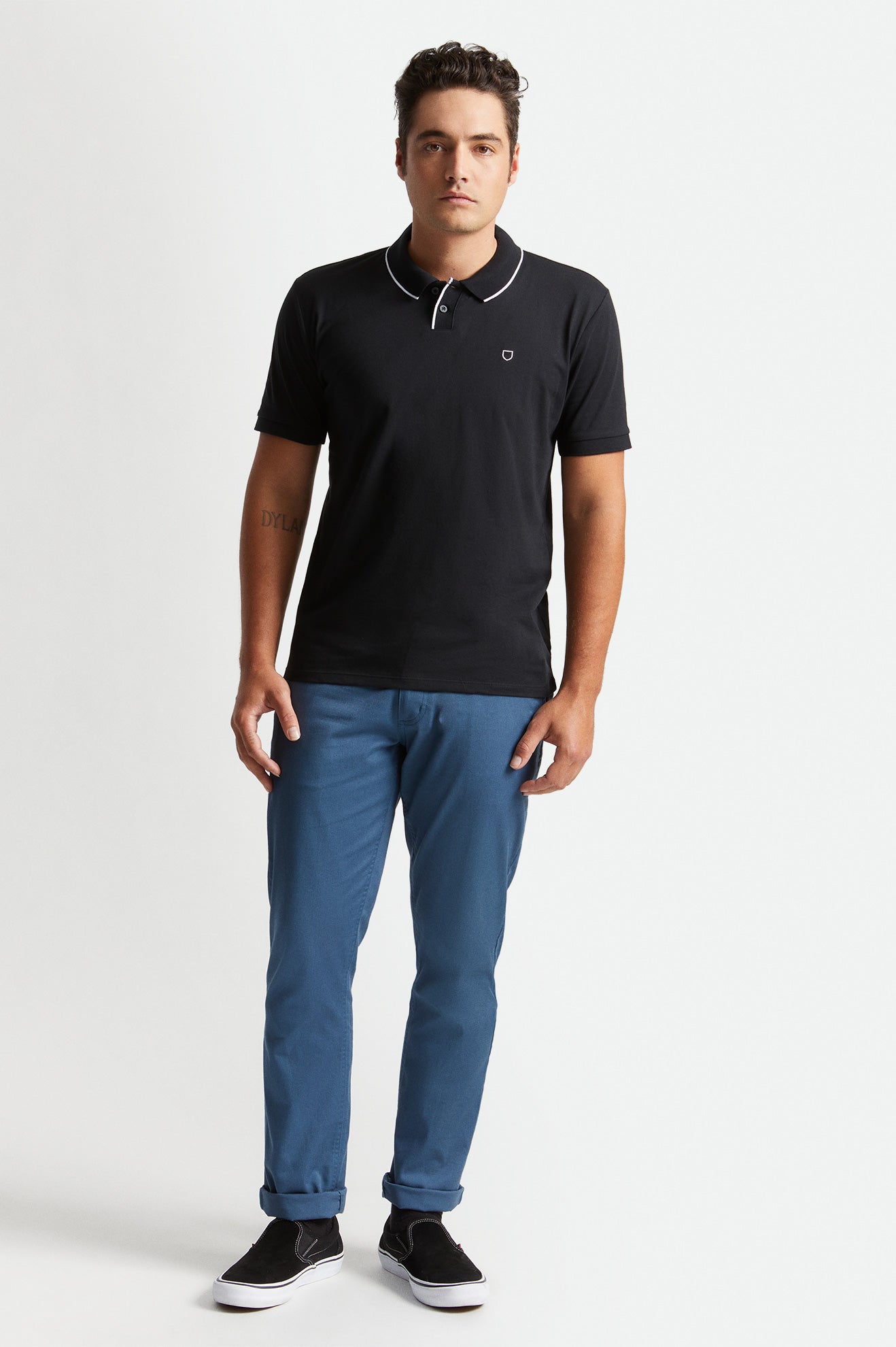 Brixton Proper S/S Polo Maglieria Uomo Nere Bianche | 495OHJIFM